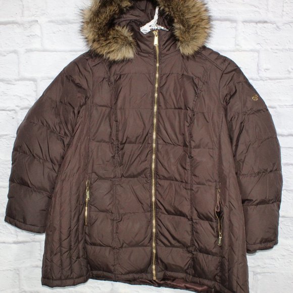 Jackets & Blazers - Michael Kors Brown Parka Full Zip Lined Puffer Hooded Down Jacket Size 3X